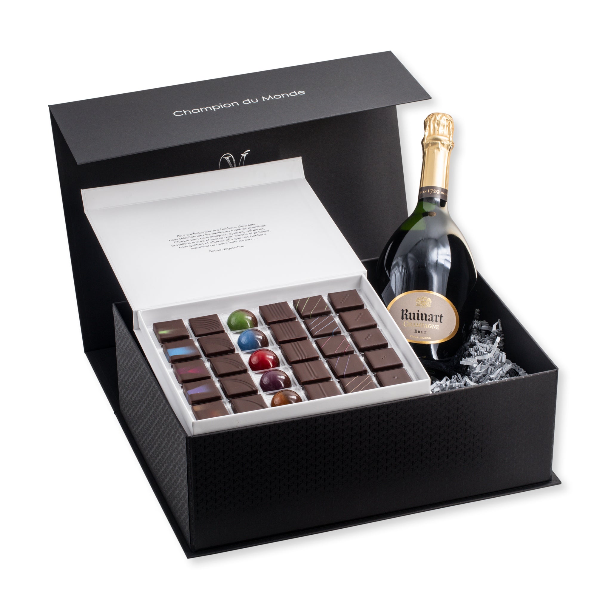 Coffret cadeau grand modèle « Prestige » 270gr et 0,75L de Champagne –  Vincent Vallée